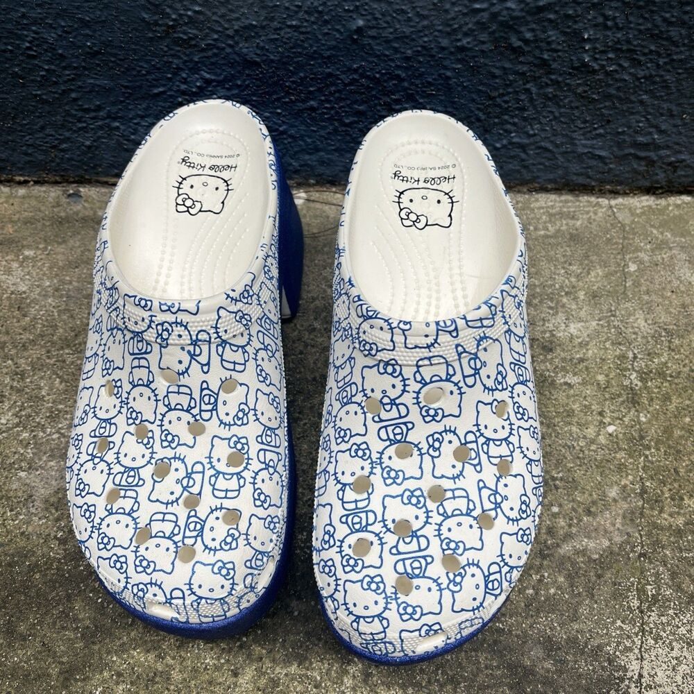 Crocs x Hello Kitty Siren Clogs Platforms Sz 12 Blue Glitter Kawaii Twee Anime